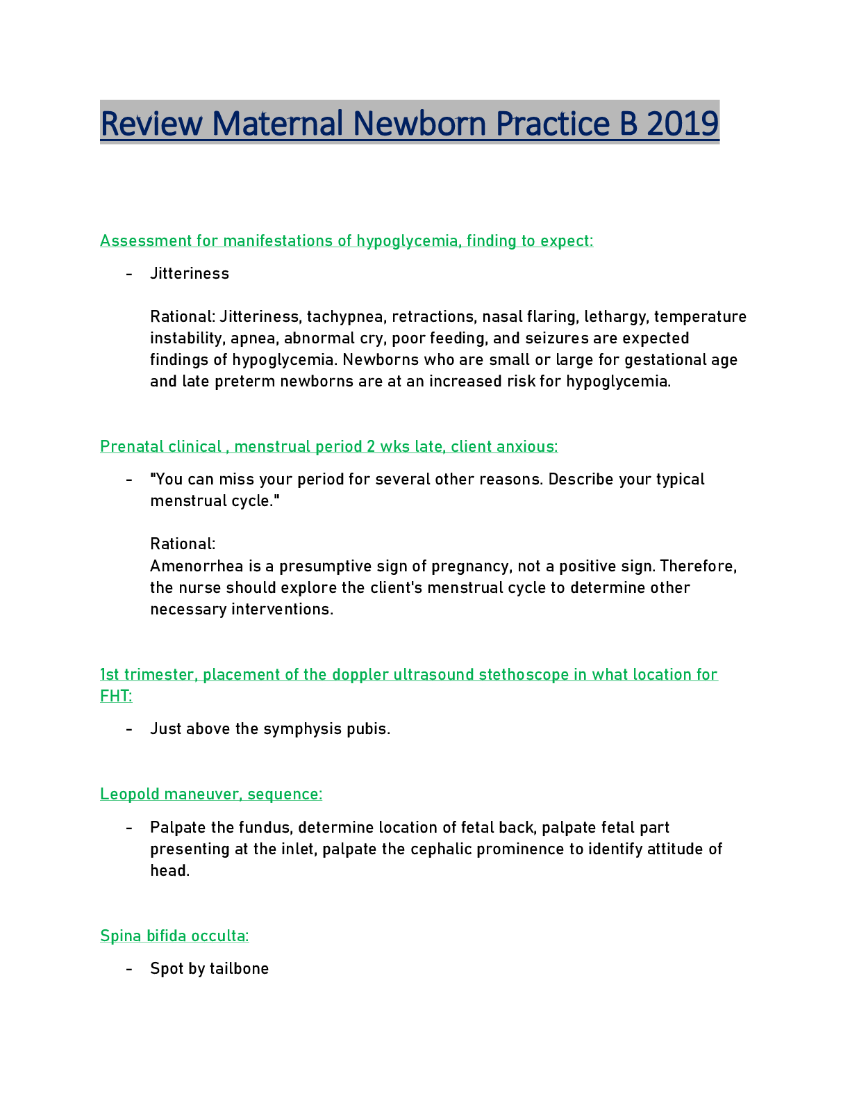 Preview of Review - Maternal Newborn Practice B 2019